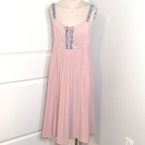 Vintage 70s Jerell of Texas Pink Brocade Lace-Up Dress Cottagecore SZ 8